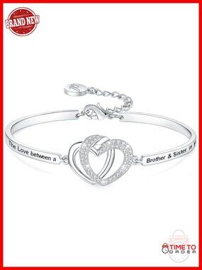 Bestie Sister Bangle Bracelet - Cubic Zirconia Heart Gift for Women